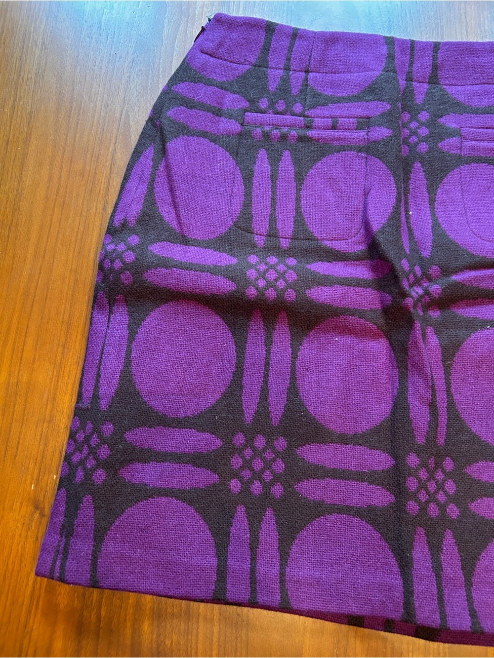 Boden Geometric Purple and Black A-Line Wool Skirt W’s 10 - Picture 9 of 11